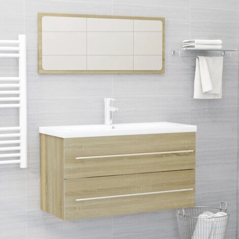 Ensemble de meubles de bain 2 pcs Armoire de rangement Chêne sonoma Aggloméré 23661 (1/5)