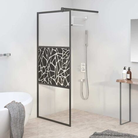 Paroi de douche Paroi de baignoire  80x195 cm Verre ESG avec design de pierre Noir 95119 (1/5)