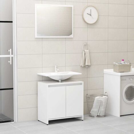 Ensemble de meubles de salle de bain Armoire de rangement Blanc brillant Aggloméré 24110 (1/5)