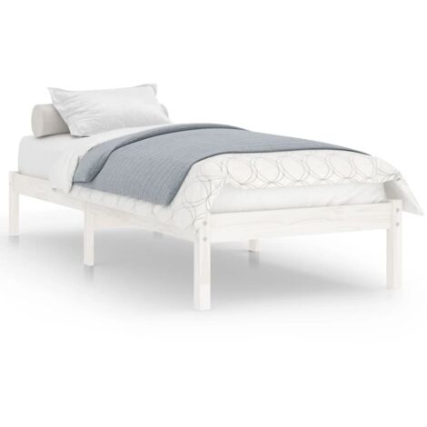 Lit adulte pour 1 personnes, Structure de lit, Assemblage Facile, Blanc Bois de pin massif 100x200 cm OIB2983E (1/5)