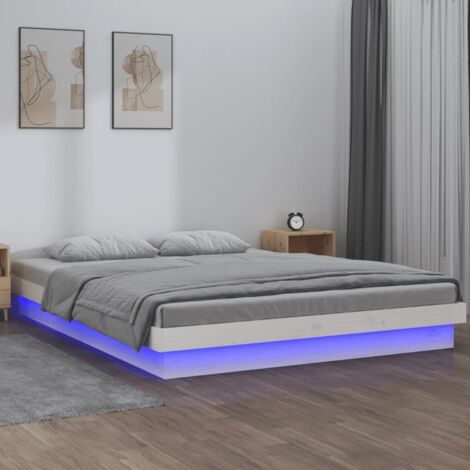 Lit adulte Contemporain Cadre de lit à LED Blanc 140x190 cm Bois massif 46781 (1/5)