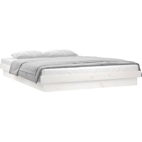 Lit adulte à LED pour 2 personnes, Structure de lit, Assemblage Facile, Blanc 120x190 cm Petit double Bois massif OIB5560E (1/5)