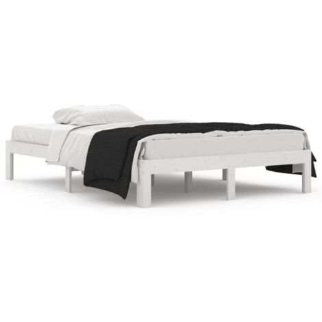 Lit double pour adulte Cadre de lit - Blanc Bois massif 135x190 cm Double BV199916 - BonneVie (1/5)