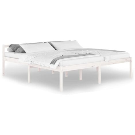 Lit adulte pour 2 personnes, Structure de lit, Assemblage Facile, Blanc Bois de pin massif 200x200 cm OIB6299E (1/5)