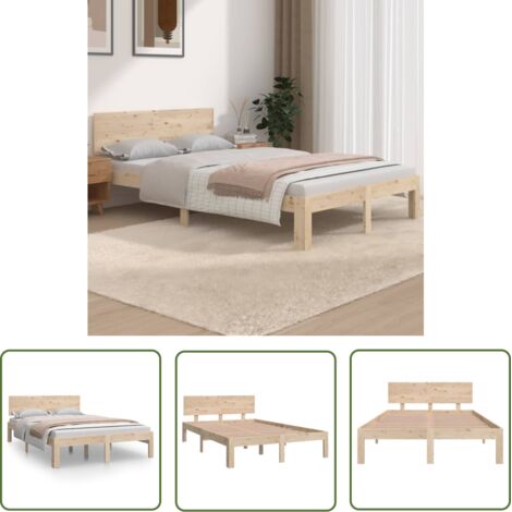 Lit adulte pour 2 personnes, Structure de lit, Assemblage Facile, Bois massif 120x190 cm Petit double OIB3117E (1/6)