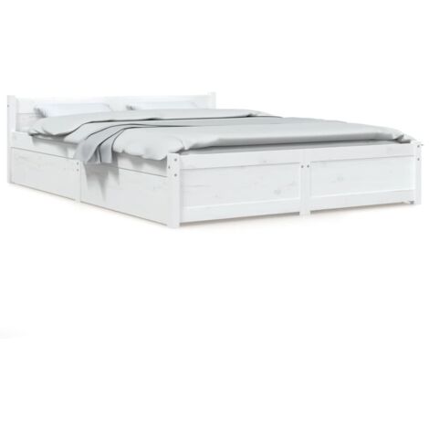 Lit adulte pour 2 personnes, Structure de lit, Assemblage Facile, avec tiroirs Blanc 120x200 cm OIB1539E (1/5)