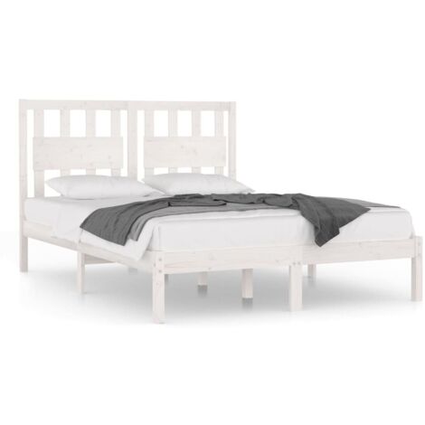 Lit adulte pour 2 personnes, Structure de lit, Assemblage Facile, Blanc Bois de pin massif 160x200 cm OIB9316E (1/5)