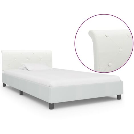 Lit simple pour adulte Cadre de lit - Blanc Similicuir 100 x 200 cm BV204750 - BonneVie (1/5)