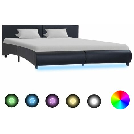 Lit adulte pour 2 personnes, Structure de lit, Assemblage Facile, avec LED Noir Similicuir 160 x 200 cm OIB5365E (1/5)