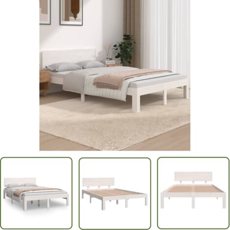 Lit adulte pour 2 personnes, Structure de lit, Assemblage Facile, Blanc Bois massif 120x190 cm Petit double OIB2883E (1/5)