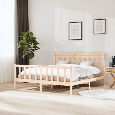 Lit double pour adulte Cadre de lit - Bois massif 180x200 cm Super King BV903998 - BonneVie (1/5)