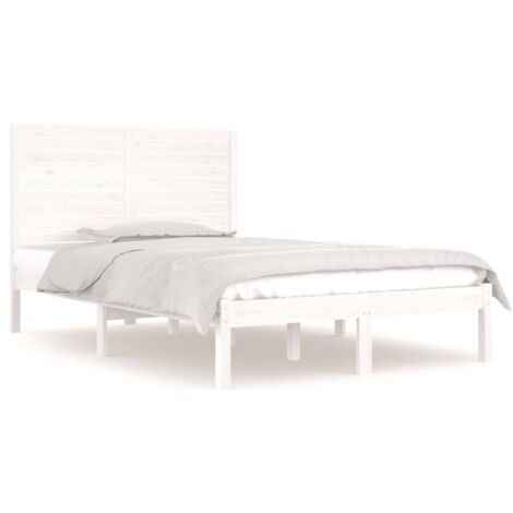 Lit adulte pour 2 personnes, Structure de lit, Assemblage Facile, Blanc Bois massif 140x190 cm OIB1720E (1/5)