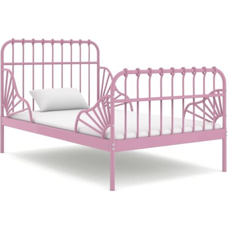 Lit adulte pour 1 personnes, Structure de lit, Assemblage Facile, extensible Rose Métal 80x130/200 cm OIB1853E (1/5)