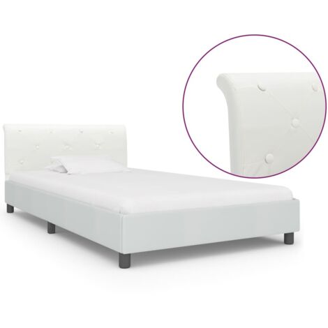Lit simple pour adulte - Cadre de lit Blanc Similicuir 90 x 200 cm BV618427 - BonneVie (1/5)