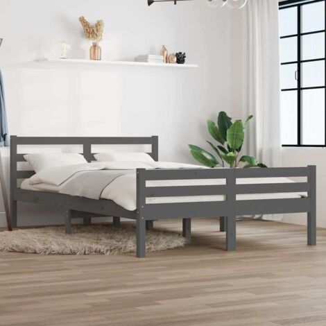 Lit adulte Contemporain Cadre de lit Gris Bois massif 140x190 cm 35174 (1/5)