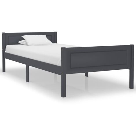 Lit adulte Contemporain Cadre de lit Bois de pin massif Gris 100x200 cm 27933 (1/5)