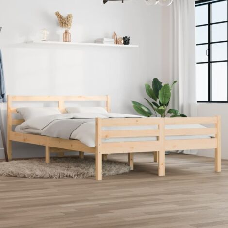 Lit double pour adulte Cadre de lit - Bois massif 150x200 cm Très grand BV514721 - BonneVie (1/5)