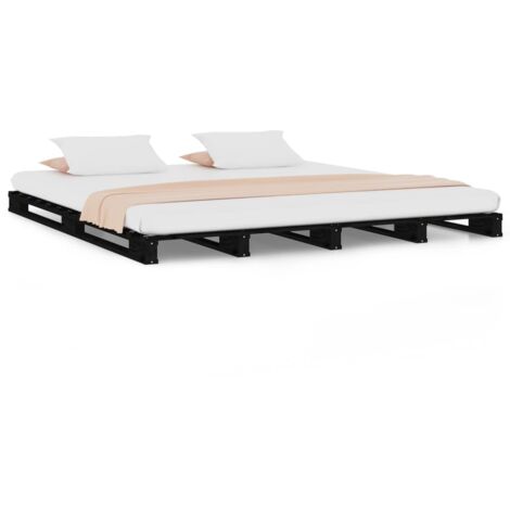Lit adulte pour 2 personnes, Structure de lit, Assemblage Facile, Noir 120x190 cm Bois de pin massif Petit double OIB7712E (1/5)