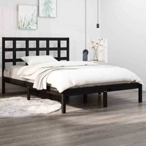 Lit adulte Contemporain Cadre de lit Noir Bois massif 140x190 cm 30795 (1/5)