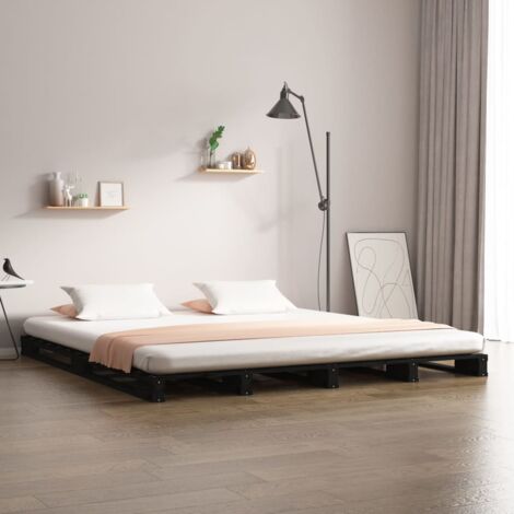 Lit adulte Contemporain Cadre de lit Noir 140x190 cm Bois de pin massif 52909 (1/5)