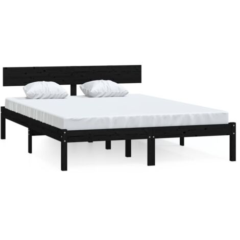 Lit adulte pour 2 personnes, Structure de lit, Assemblage Facile, Noir Bois de pin massif 120x190 cm UK petit double OIB6381E (1/5)