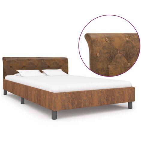 Lit simple pour adulte Cadre de lit - Marron Similicuir daim 120 x 200 cm BV674311 - BonneVie (1/5)