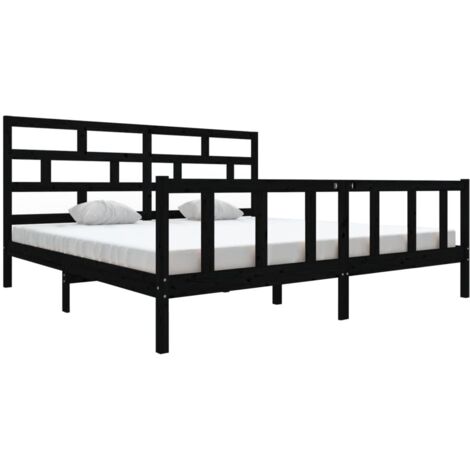 Lit adulte Contemporain  Cadre de lit Noir Bois de pin massif 200x200 cm 90483 (1/5)