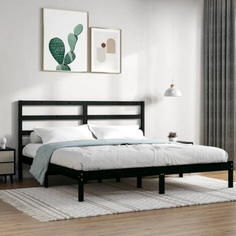 Lit adulte Contemporain  Cadre de lit Noir Bois de pin massif 200x200 cm 17686 (1/5)