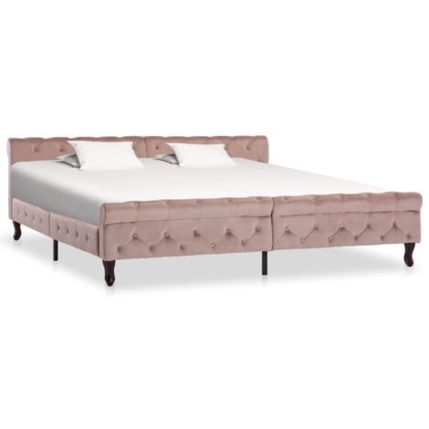 Lit double pour adulte Cadre de lit - Rose Velours 200 x 200 cm BV376515 - BonneVie (1/5)