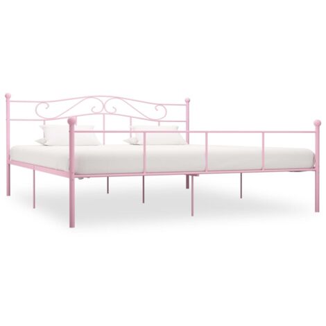 Lit double pour adulte Cadre de lit - Rose Métal 200x200 cm BV670498 - BonneVie (1/5)