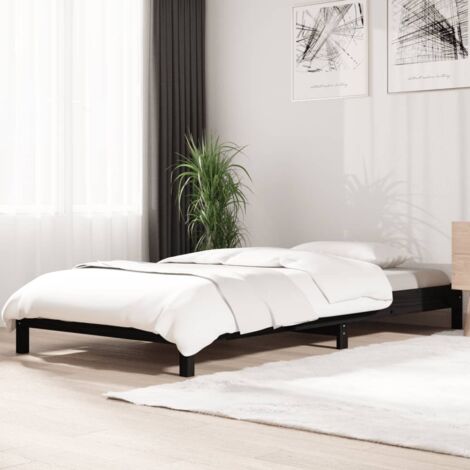 Lit adulte pour 1 personnes, Structure de lit, Assemblage Facile, Lit empilable Noir 75x190 cm Bois de pin massif OIB1981E (1/5)