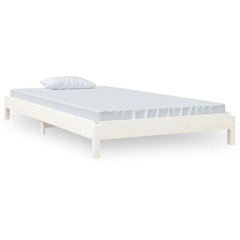 Lit adulte pour 1 personnes, Structure de lit, Assemblage Facile, Lit empilable Blanc 100x200 cm Bois de pin massif OIB7002E (1/5)