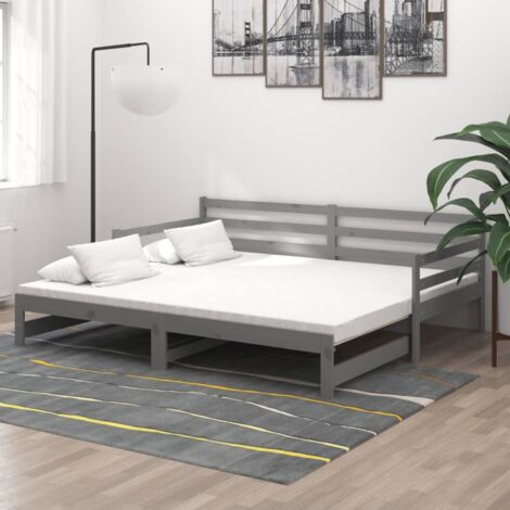 Lit double pour adulte Cadre de lit - Lit coulissant Gris Bois de pin massif 2x(90x200) cm BV472363 - BonneVie (1/5)