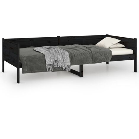 Lit adulte pour 1 personnes, Structure de lit, Assemblage Facile, Lit de jour Noir Bois massif de pin 90x190 cm OIB4765E (1/5)