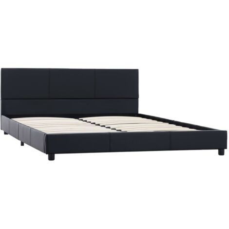 Lit double pour adulte Cadre de lit - Noir Similicuir 140 x 200 cm BV331319 - BonneVie (1/5)
