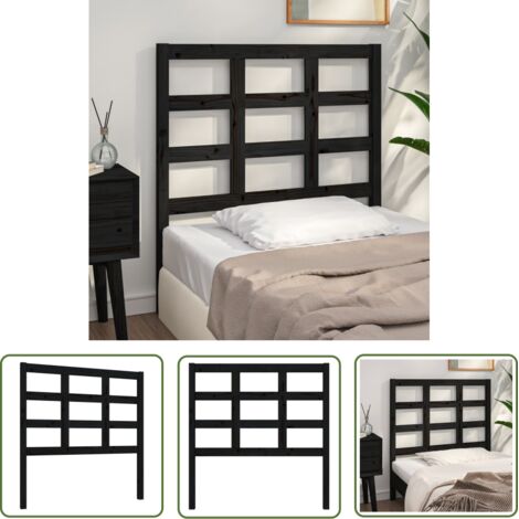 The Living Store Tête de lit Noir 95,5x4x100 cm Bois massif de pin - Tête De Lit - Tête De Lit Bois - Tête De Lit Noire - Meuble Chambre - Décoration Chambre (1/5)