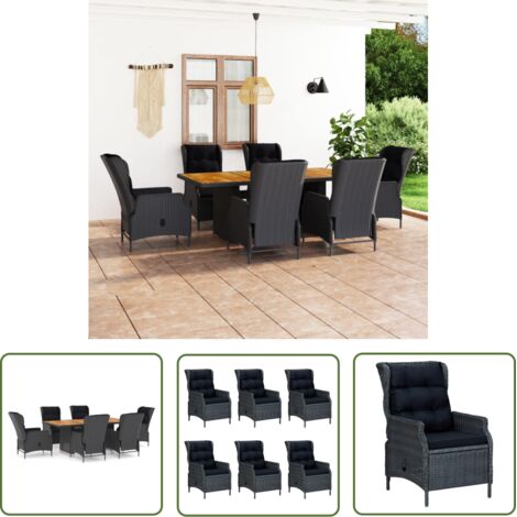 Ensemble Table et Chaises 7 pcs  Ensemble Table à manger + 6 chaises avec coussins Résine tressée Gris foncé 14360 (1/5)