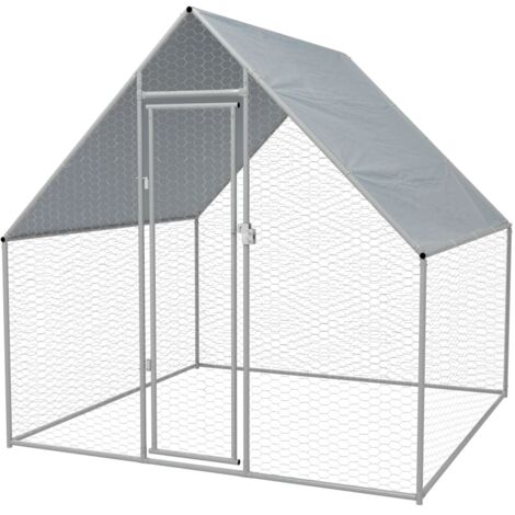 Cage extérieure pour poulets Poulailler Enclos Acier galvanisé 2 x 2 x 1,92 m 62261 (1/5)