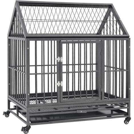 Cage pour chien Caisse de Transport avec roues et toit Acier 92x62x106 cm 60029