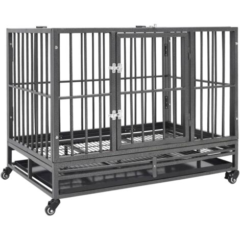 Cage pour chien Caisse de Transport avec roues et toit Acier 102x72x85 cm 93330