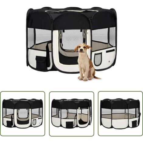 The Living Store Parc pliable pour chien avec sac de transport Noir 110x110x58cm - Parc Pour Chien - Cage Pour Chien - Enclos Pour Chien - Espace Sécurisé Pour Chien - Niche Pliante Pour Chien (1/5)