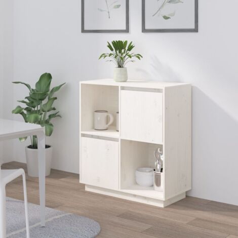 Buffet Bahut Meuble de rangement Commode Blanc 74x35x80 cm Bois massif de pin 89720 (1/5)