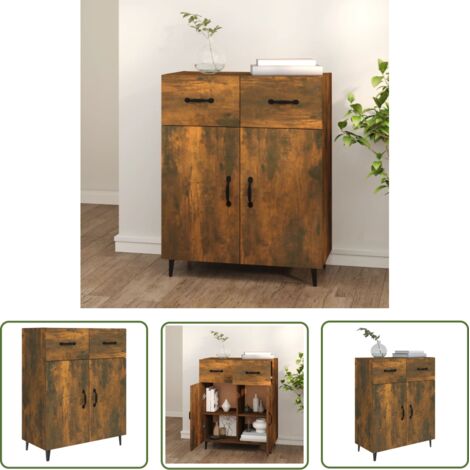 The Living Store Buffet chêne fumé 69,5x34x90 cm bois d'ingénierie - Buffet - Meuble De Rangement - Commode - Mobilier - Décoration Intérieure (1/5)