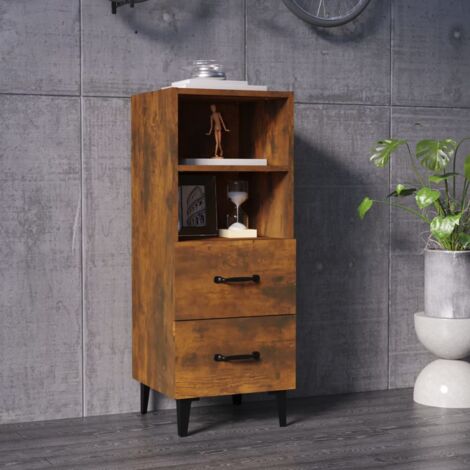 Buffet Bahut Meuble de rangement Commode Chêne fumé 34,5x34x90 cm Bois d'ingénierie 79857 (1/5)