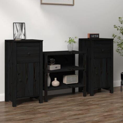 Lot de 2 Buffets Bahut Meubles de rangement Commode Noir 40x35x80 cm Bois massif de pin 14395 (1/5)
