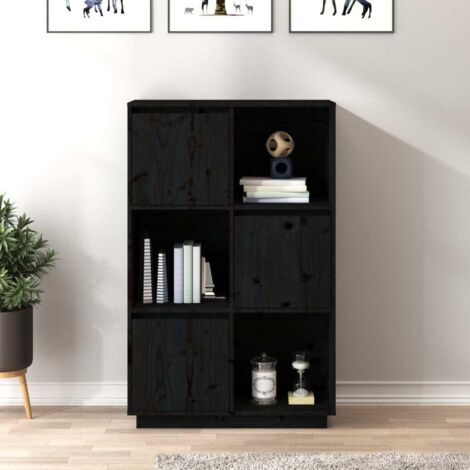 Buffet Bahut Meuble de rangement Commode Noir 74x35x117 cm Bois massif de pin 16192 (1/5)