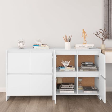 Lot de 2 Buffets, Commode Armoire Luxueux, pour Salon Chambre Entrée Cuisine, Blanc 70x41x75 cm Aggloméré OIB7610E (1/5)