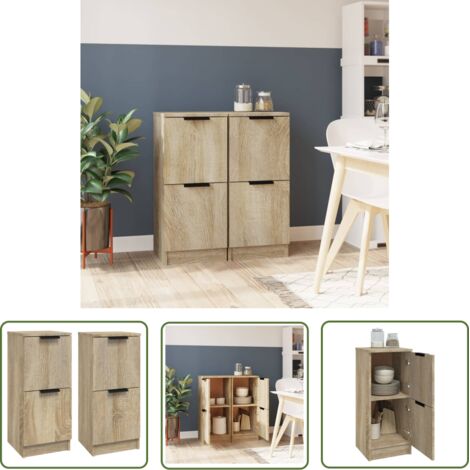 The Living Store Buffets 2 pcs Chêne Sonoma 30x30x70 cm Bois d'ingénierie - Buffet - Meuble TV - Rangement - Commode - Bibliothèque (1/5)