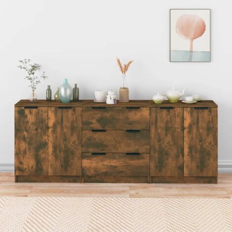 Maison Chic – Lot de 3 buffets bahut en chêne fumé – Bois d'ingénierie – Dimensions 60x30x70 cm – Rangement optimisé avec fixation murale (1/5)