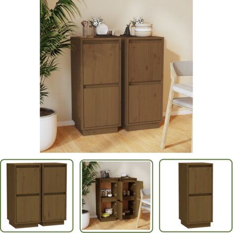 FIMEI Buffets 2 pcs Marron miel 31,5x34x75 cm Bois massif de pin (1/5)